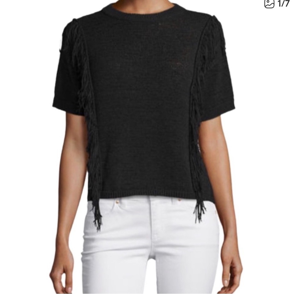 Michael Kors Fringe Knit Sweater Top Size XS Black Boho